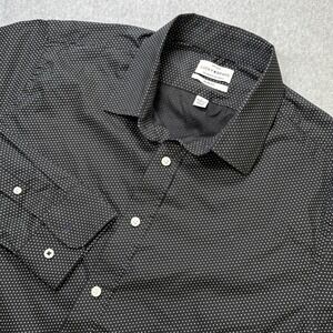Lucky Brand Slim Fit Button Down Shirt Black Micro Dot Print Men's Large
